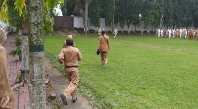 ASN di Jombang Berlarian Takut Terlambat Apel Awal Tahun