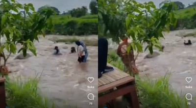 Viral! Video Dua Wanita Terseret Arus Sungai Bruno di Lereng Wilis