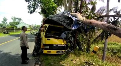 Truk Bermuatan Besi asal Sidoarjo Ringsek Tabrak Pohon di Banyuwangi