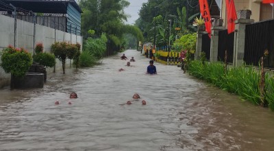 Ketika Luapan Banjir di Kalibaru, Banyuwangi Jadi Arena Bermain Anak-anak
