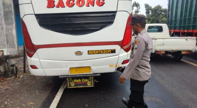 Bus Bagong Ugal-ugalan Tabrak Zebra di Tepi Jalan Papar Kediri