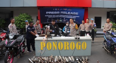 238 Knalpot Brong Dihancurkan, Polres Tindak Tegas Balap Liar di Ponorogo