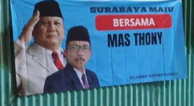 Baliho Kader Gerindra AH Thony Maju Wali Kota Surabaya Bertebaran