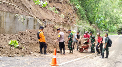 Tembok Penahan Jalan Trenggalek - Pacitan Retak gegara Longsor
