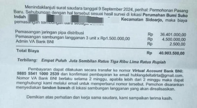 Warga Bumi Suko Sidoarjo Keluhkan Biaya Pemasangan PDAM Capai Rp40 Juta