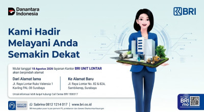BRI Unit Lontar Surabaya Pindah ke Lokasi Baru Mulai 18 Agustus 2026