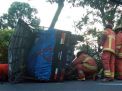 Pikap Angkut Buah Terbalik di Surabaya, Sopir Terjepit