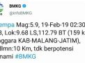 BMKG: Gempa 5,9 SR di Malang Terasa Hingga ke Bali