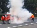 Mobil Ford Terbakar di Jalan Tol Juanda