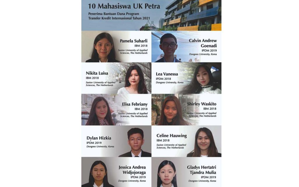 10 mahasiswa UK Petra Surabaya yang mendapat bantuan pemerintah dalam Program Transfer Kredit Internasional Tahun 2021