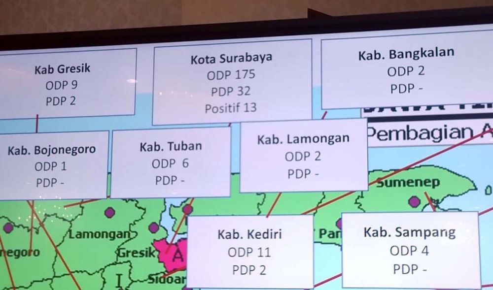 Data sebaran Virus Corona untuk Surabaya per pukul 16.00 Wib, Jumat (20/3/2020) (Foto: Jajeli Rois/jatimnow.com)