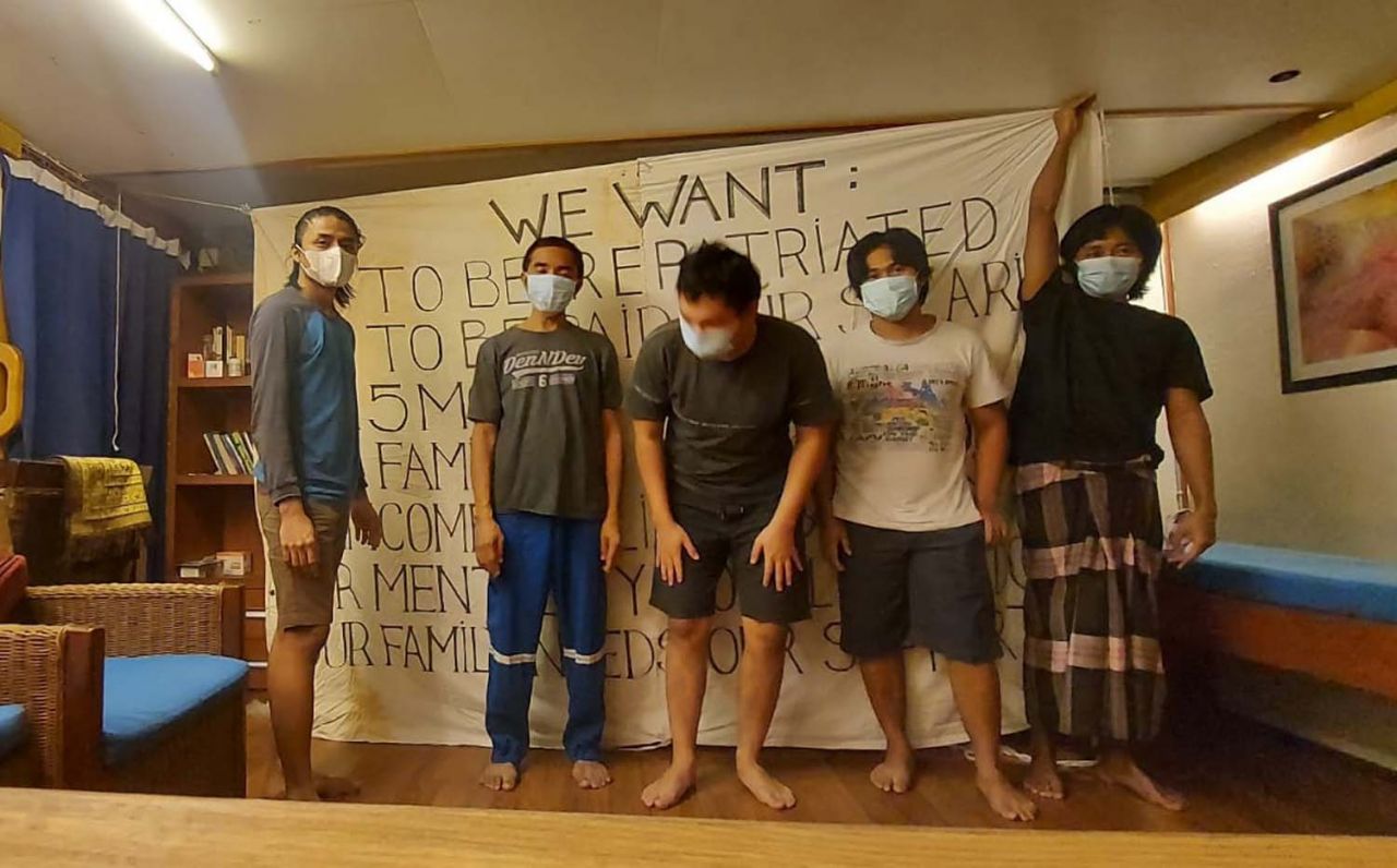 5 dari 9 ABK asal Jatim yang terlantar di Guam, Amerika Serikat (Foto: Dokumen Ali Akbar Cholid for jatimnow.com)