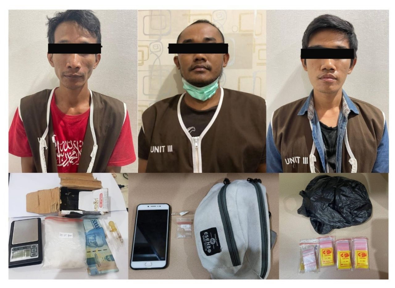 Ketiga pelaku diamankan Satresnarkoba Polrestabes Surabaya (Foto: istimewa)