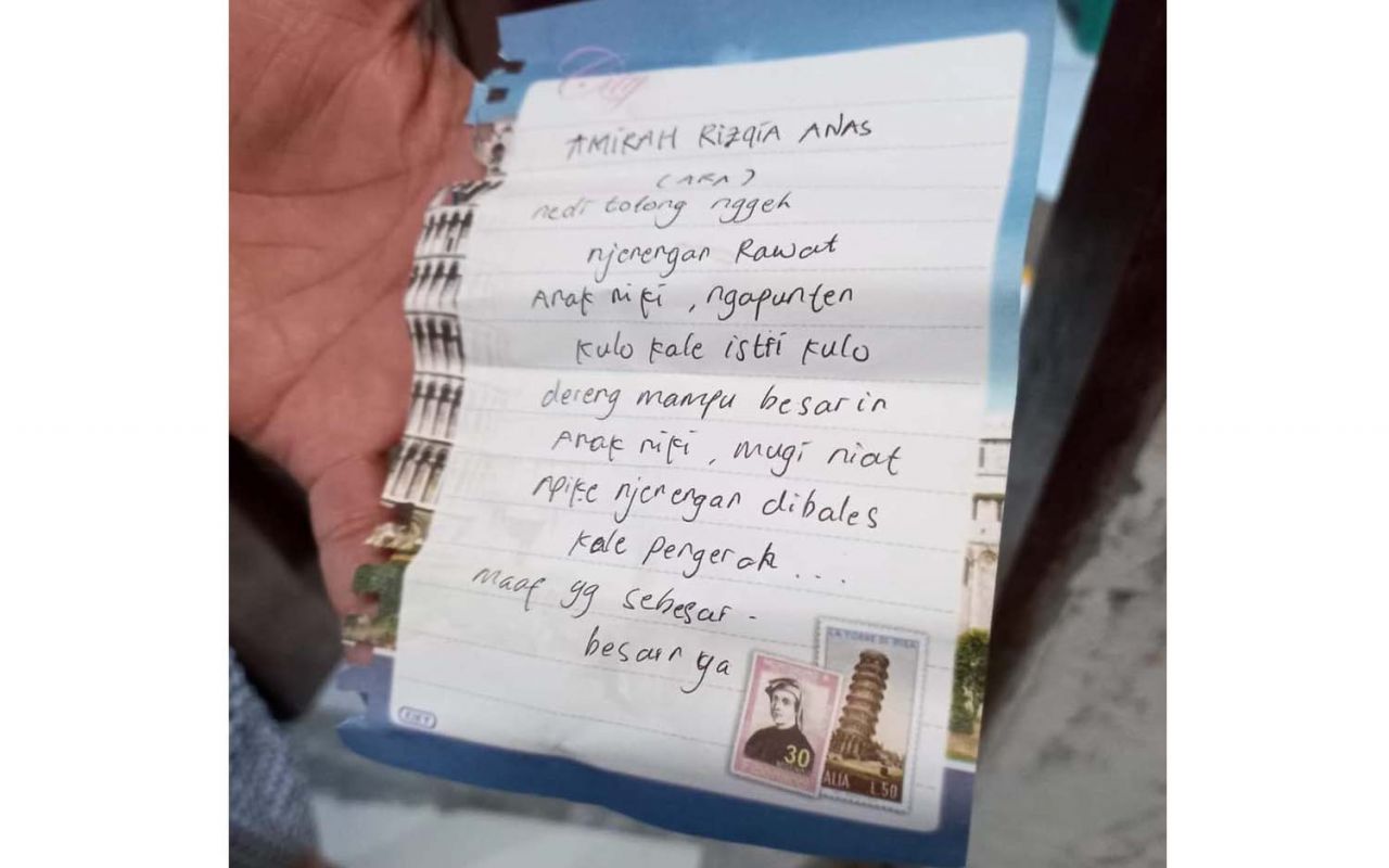 Surat yang ditemukan dalam tas Shopee Food berisi bayi di Sidoarjo