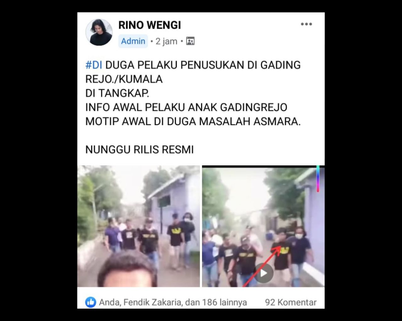 Tangkapan layar akun Facebook Rino Wengi.