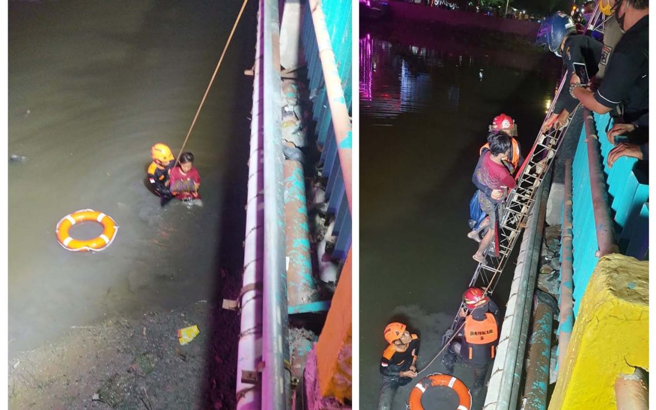 Proses penyelamatan remaja tenggelam di Surabaya (Foto-foto: Info Kedaruratan 112 Surabaya)