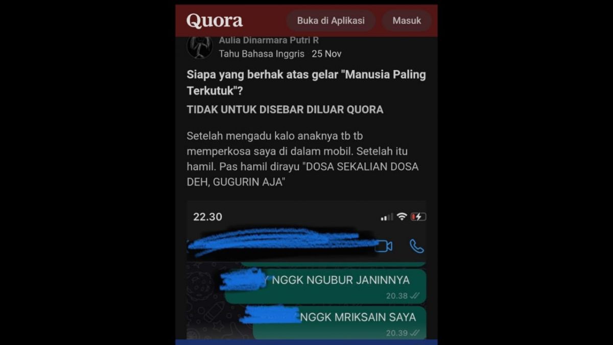 Tangkapan layar diduga milik NW.