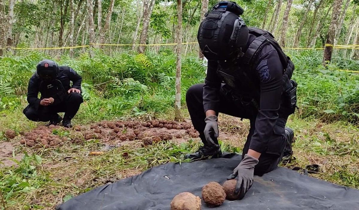 Tim Gegana Polda Jatim melakukan disposal benda mirip granat di Banyuwangi (Foto: Rony Subhan/jatimnow.com)