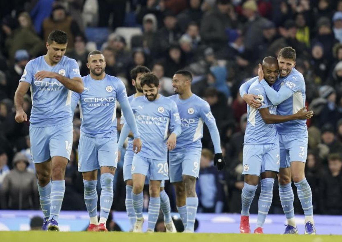 Para pemain Manchester City (ilustrasi). City akan menghadapi Sporting CP pada babak 16 besar Liga Champions. (Foto: EPA-EFE/TIM KEETON via Republika)