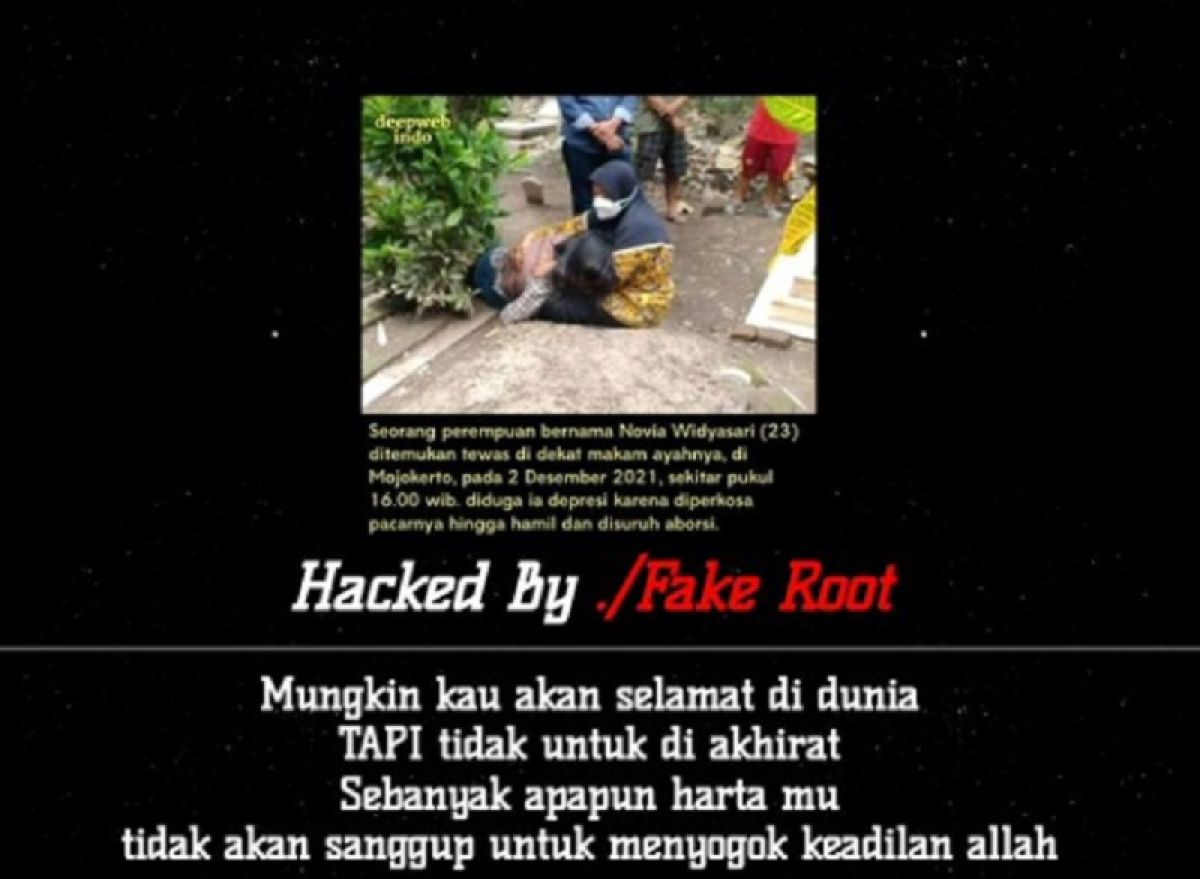Tangkapan layar website KPU Jatim awal diserang hacker.