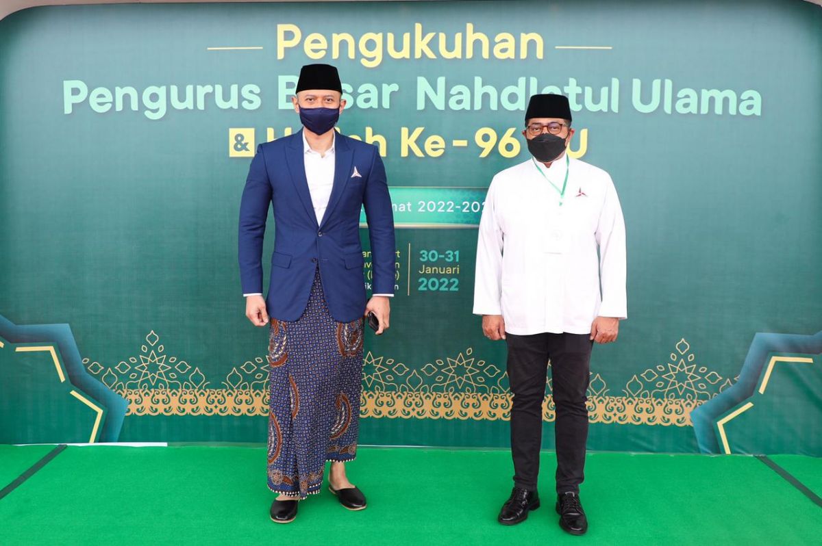 AHY juga menghadiri pengukuhan pengurus PBNU di bawah kepemimpinan KH Yahya Cholil Staquf, sekaligus Harlah NU ke-96 di Balikpapan. (Foto: Partai Demokrat)