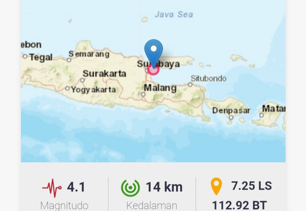 BMKG mencatat gempa bumi terjadu di perairan Bangkalan. (Foto: website BMKG/jatimnow.com)