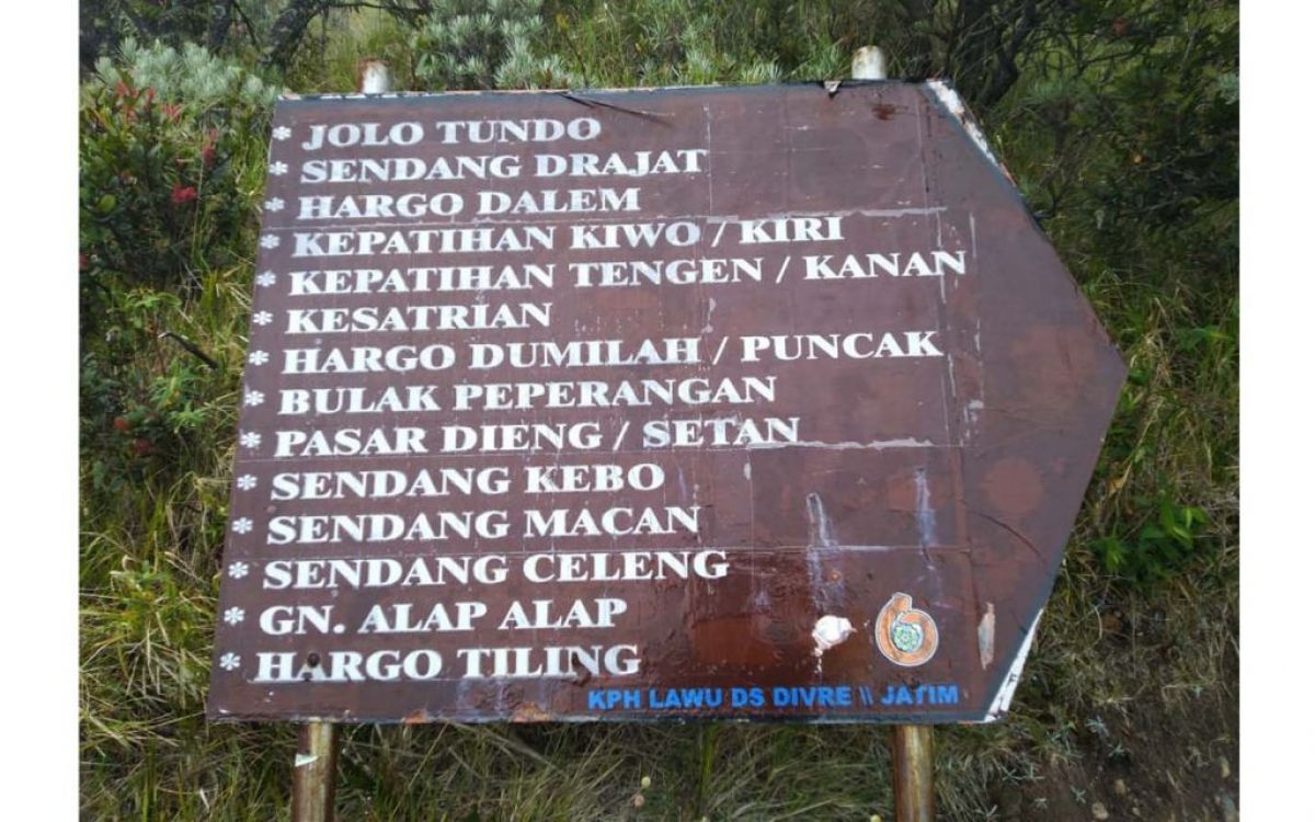 Penunjuk arah pendakian Gunung Lawu. (Foto: Dok.jatimnow.com)
