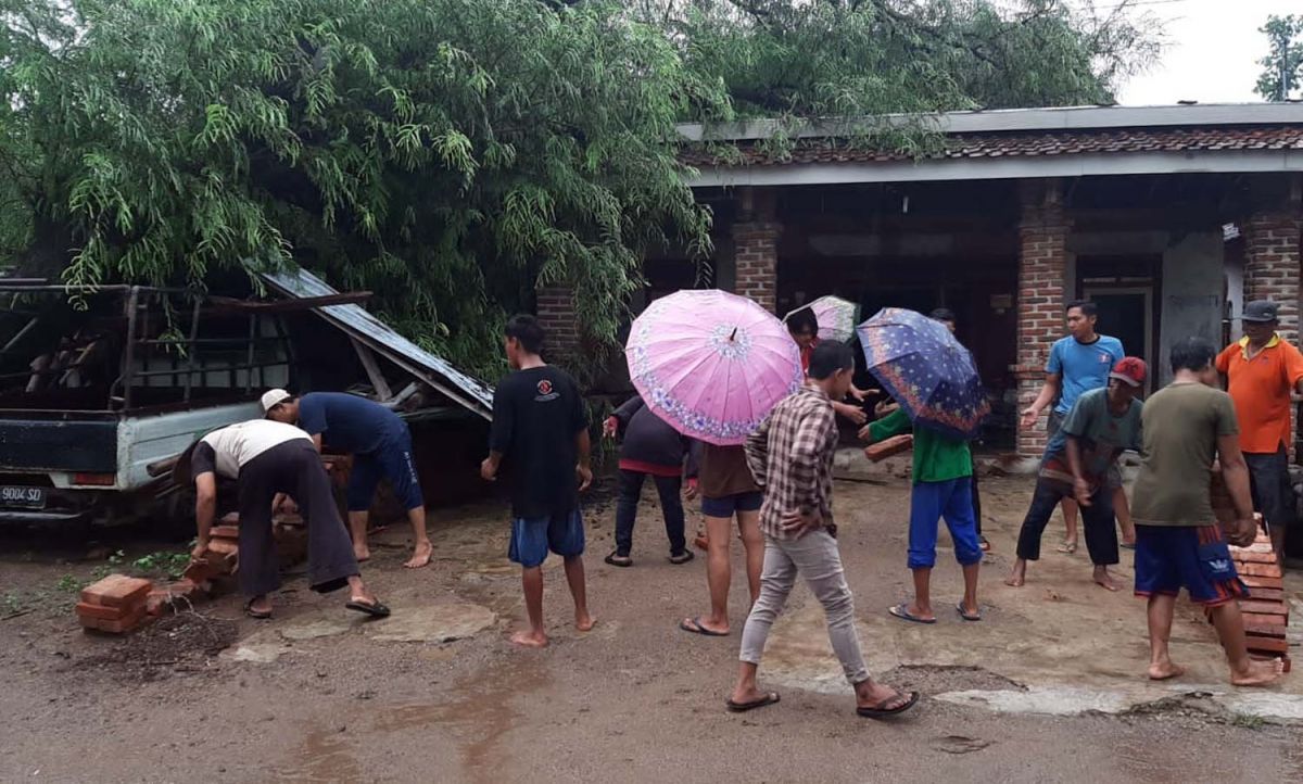 Pohon asem berusia puluhan tahun di Ponorogo tumbang timpa rumah dan mobil (Foto: BPBD Ponorogo)