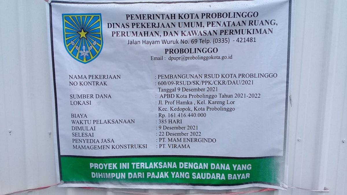 Direktur PT MAM Energindo Kena OTT, Proyek RSUD Baru Kota Probolinggo Lanjut