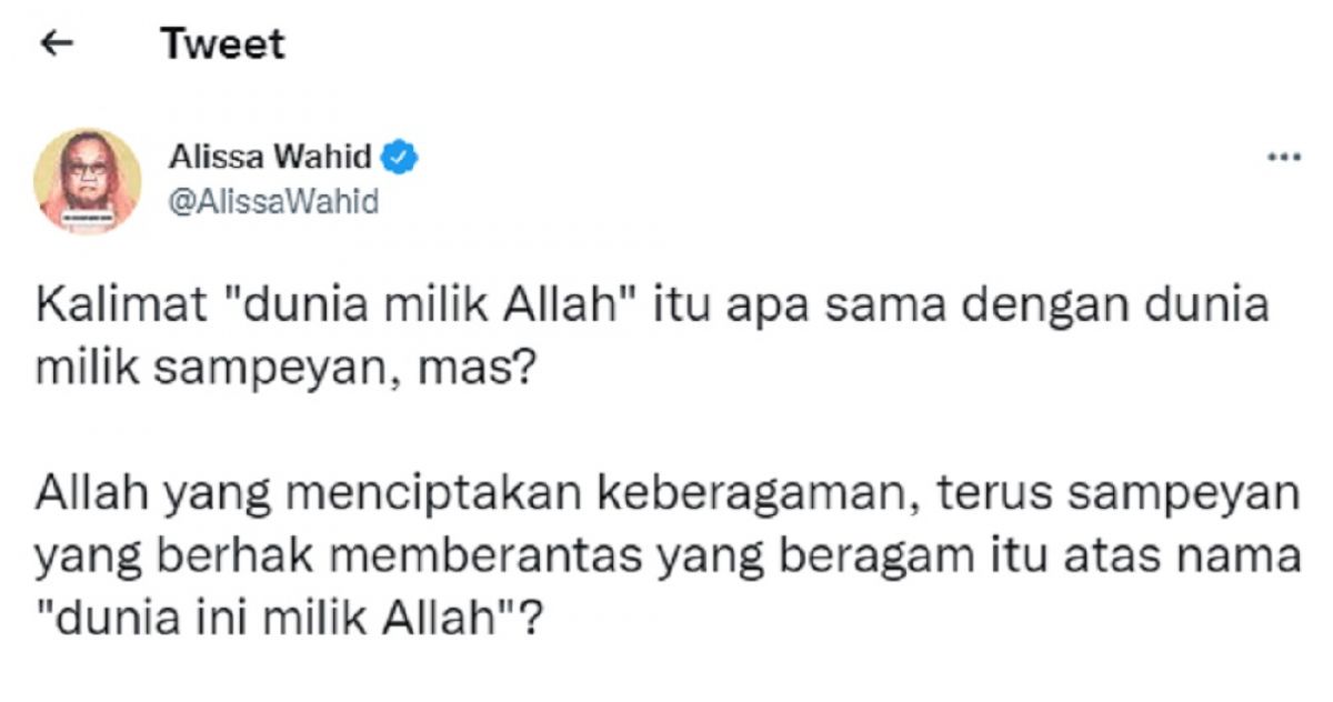 Tangkapan layar Tweeter Alissa Wahid.