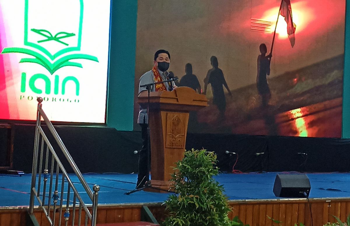 Menteri BUMN Erick Thohir di IAIN Ponorogo. (Foto: Mita Kusuma/jatimnow.com)