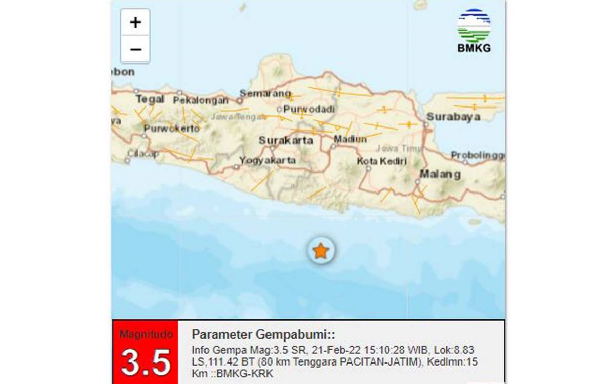 Gempa 3,5 Magnitudo Getarkan Perairan Pacitan