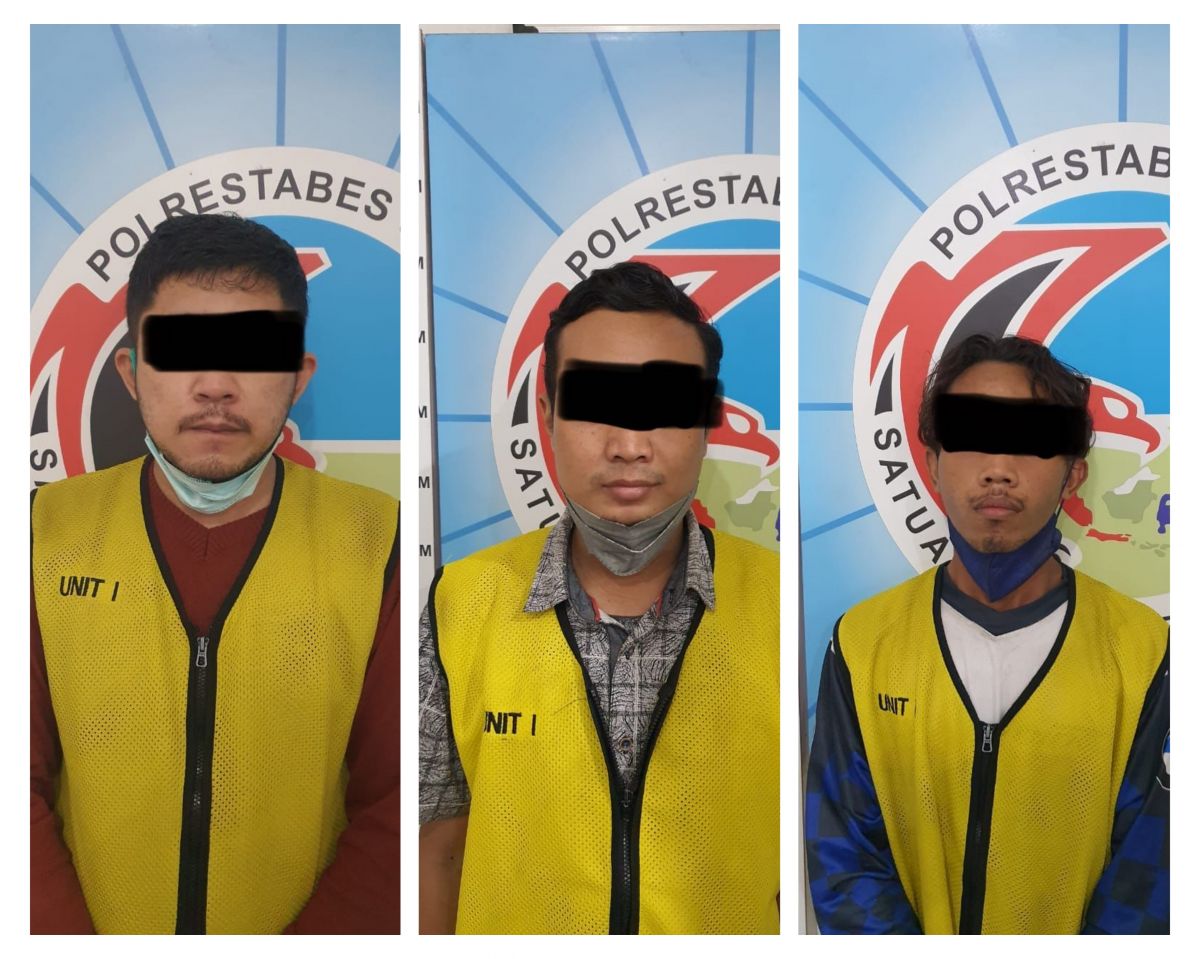 Tiga tersangka sindikat Narkoba apartemen diamankan polisi. (Foto: Polrestabes Surabaya)