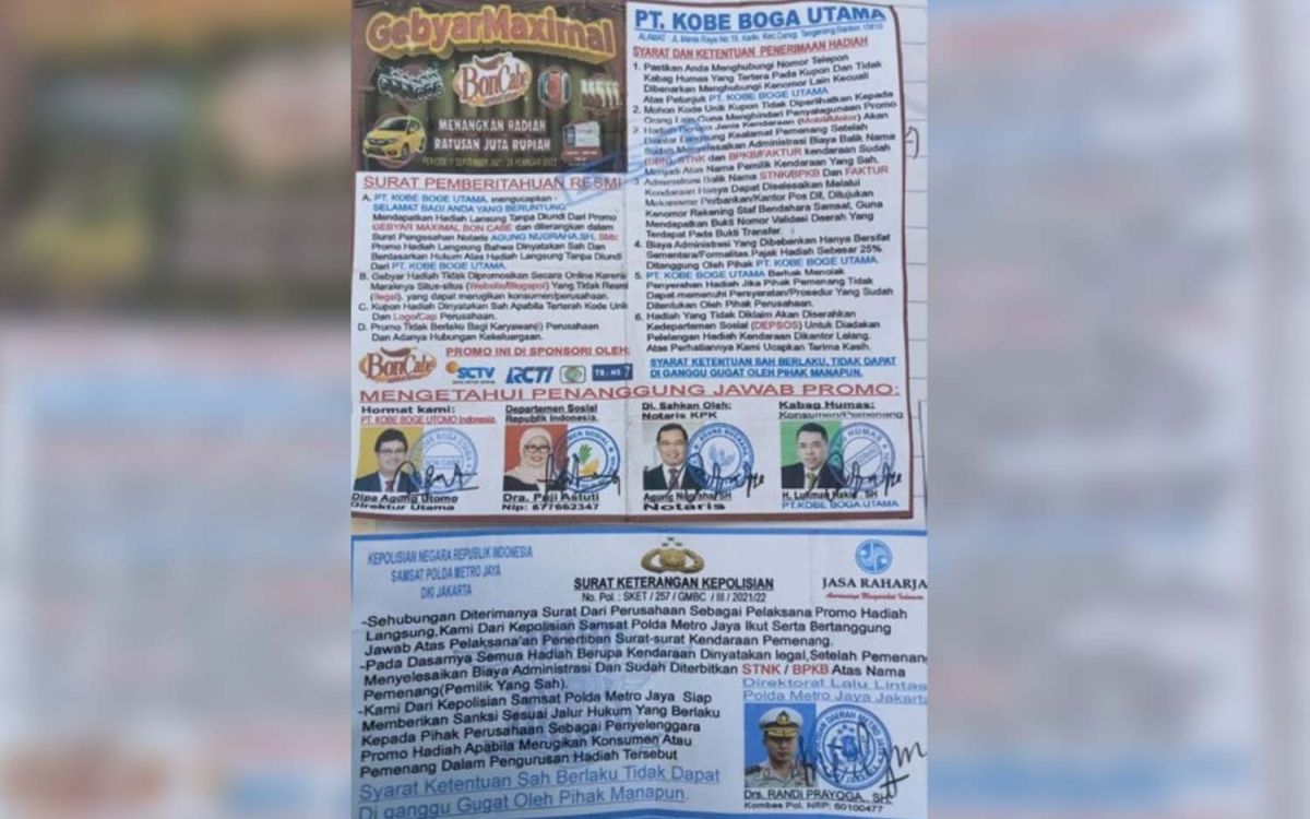 Salah satu contoh modus penipuan mengatasnamakan Program Gebyar Maximal Boncabe