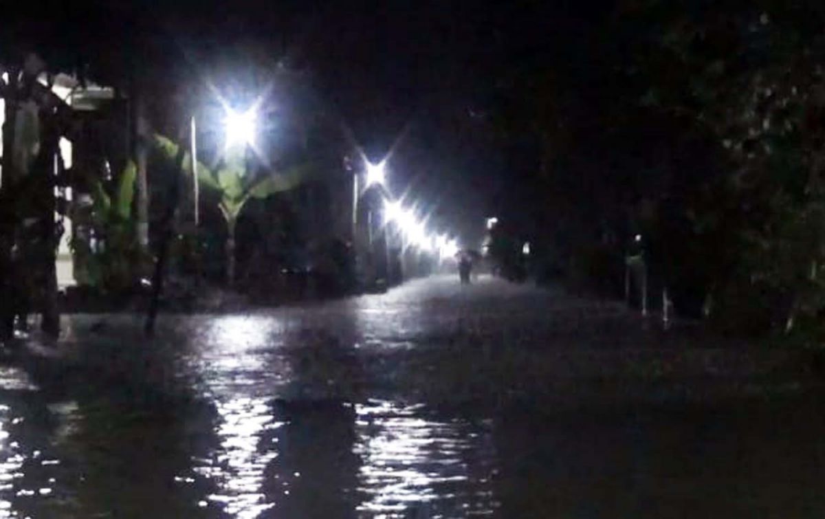 Banjir akibat luapan Sungai Ngotok Ring Kanal di Desa Trawasan, Kecamatan Sumobito, Kabupaten Jombang (Foto: Elok Aprianto/jatimnow.com)