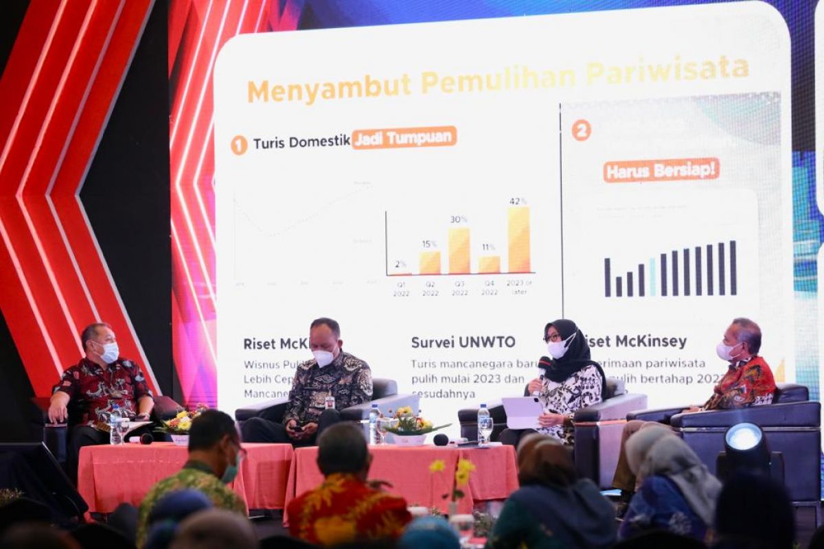 Bupati Banyuwangi Ipuk Fiestiandani dalam seminar di forum Kabupaten/Kota Sehat Indonesia 2022 di Semarang, Senin (28/3/2022).(Foto: Humas Pemkab Banyuwangi)