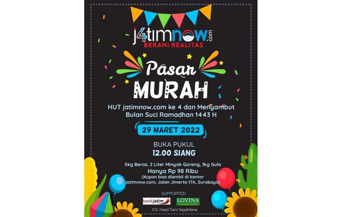 Ayo Ajak Keluargamu, Tonggomu ke Pasar Murah jatimnow.com 29 Maret 2022!