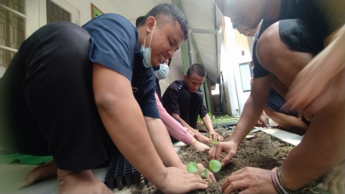 Komunitas Lamongan Teduh saat melakukan edukasi mengenai menegemen pertanian modern hidroponik kepada penyandang disabilitas.(Foto: Adyad Ammy I/jatimnow.com)