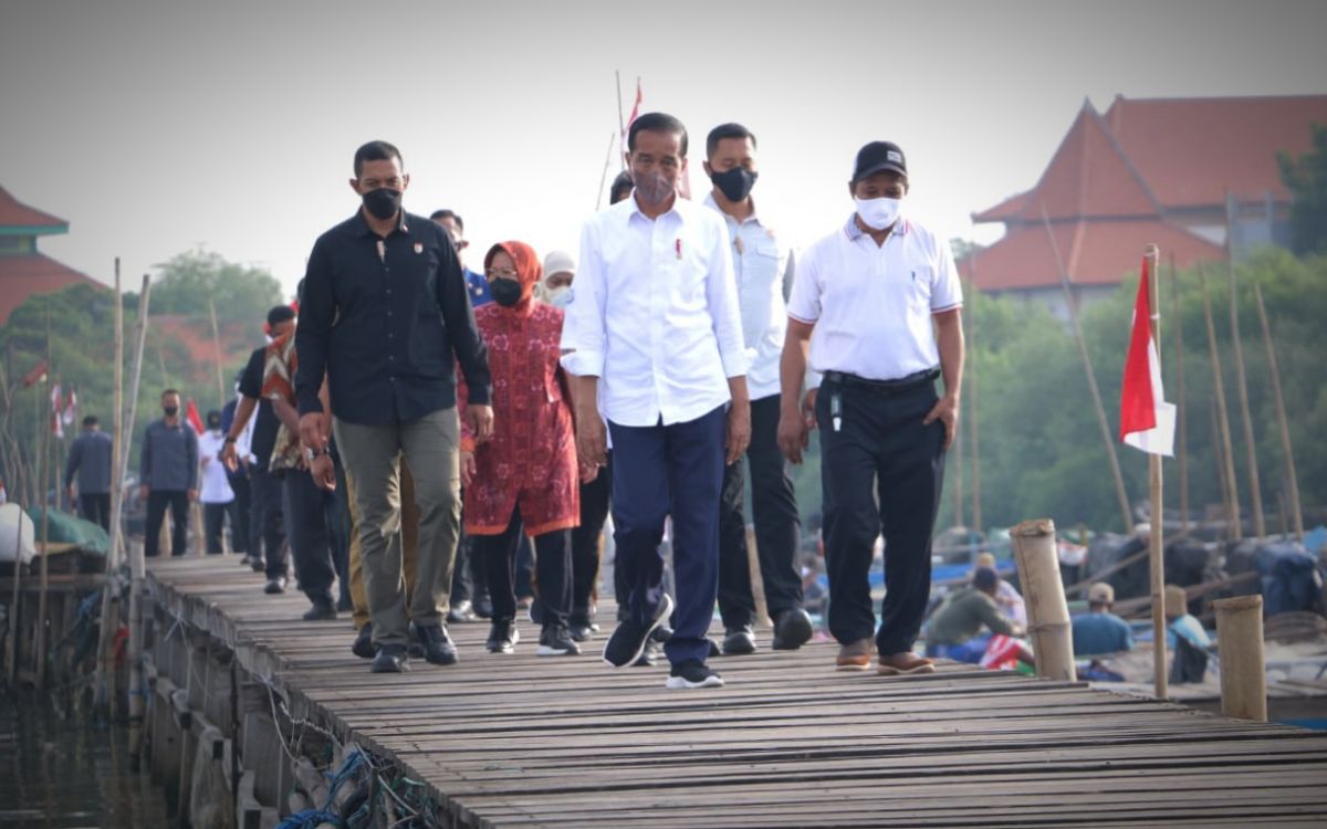 Presiden Jokowi dan rombongan saat mengunjungi Kampung Nelayan Kelurahan Lumpur, Kecamatan/Kabupaten Gresik (Foto: Humas Pemkab Gresik)