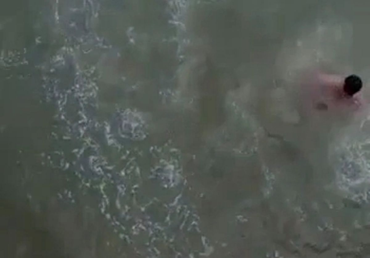 Terduga pencuri motor saat diamankan pemotor dan kumudian lolos dan menceburkan diri ke laut.(Foto: Tangkapan layar video yang beredar)