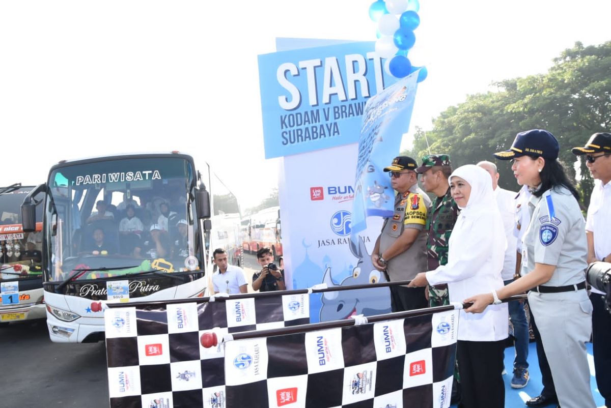 Gubernur Khofifah saat membuka program mudik lebaran beberapa waktu lalu. (Foto: dok Pemprov Jatim/jatimnow.com)