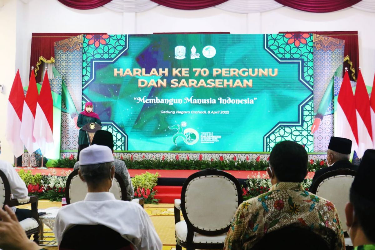 Gubernur Jatim Khofifah Indar Parawansa dalam acara memperingati Harlah ke-70 Pergunu (Foto-foto: Humas Pemprov Jatim)