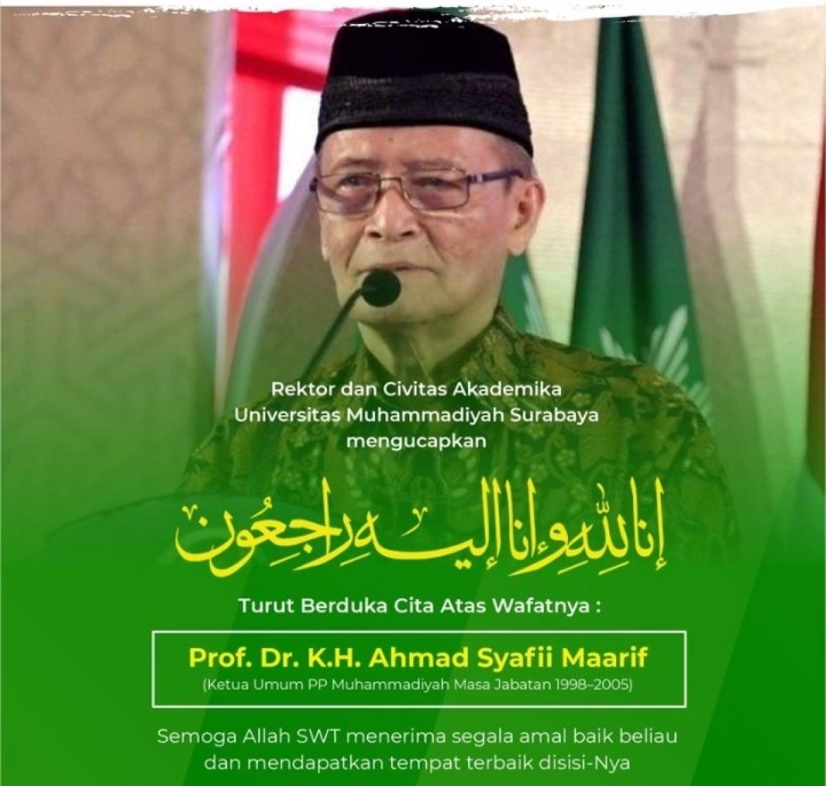 Buya Ahmad Syafii Maarif.(Foto: UM Surabaya)