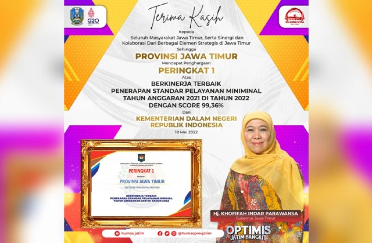 Pemprov Jatim meraih dua penghargaan sekaligus di tingkat nasional.