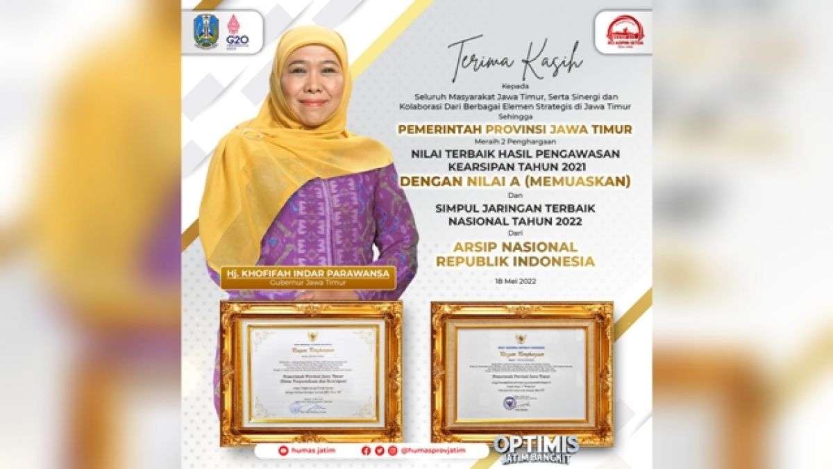 Raih Penghargaan dari ANRI, Khofifah: Kearsipan Penting untuk Layanan Masyarakat