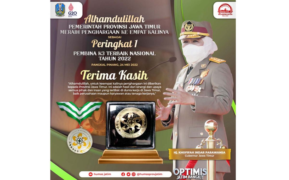 Jatim kembali raih penghargaan peringkat pertama Pembina K3 terbaik nasional (Foto: Humas Pemprov Jatim)