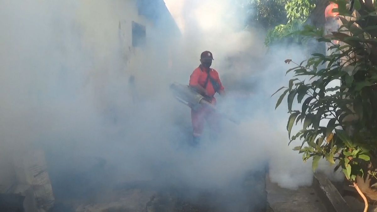 Kegiatan fogging di Desa Kalangsemanding, Kecamatan Perak.(Foto: Elok Aprianto/jatimnow.com)