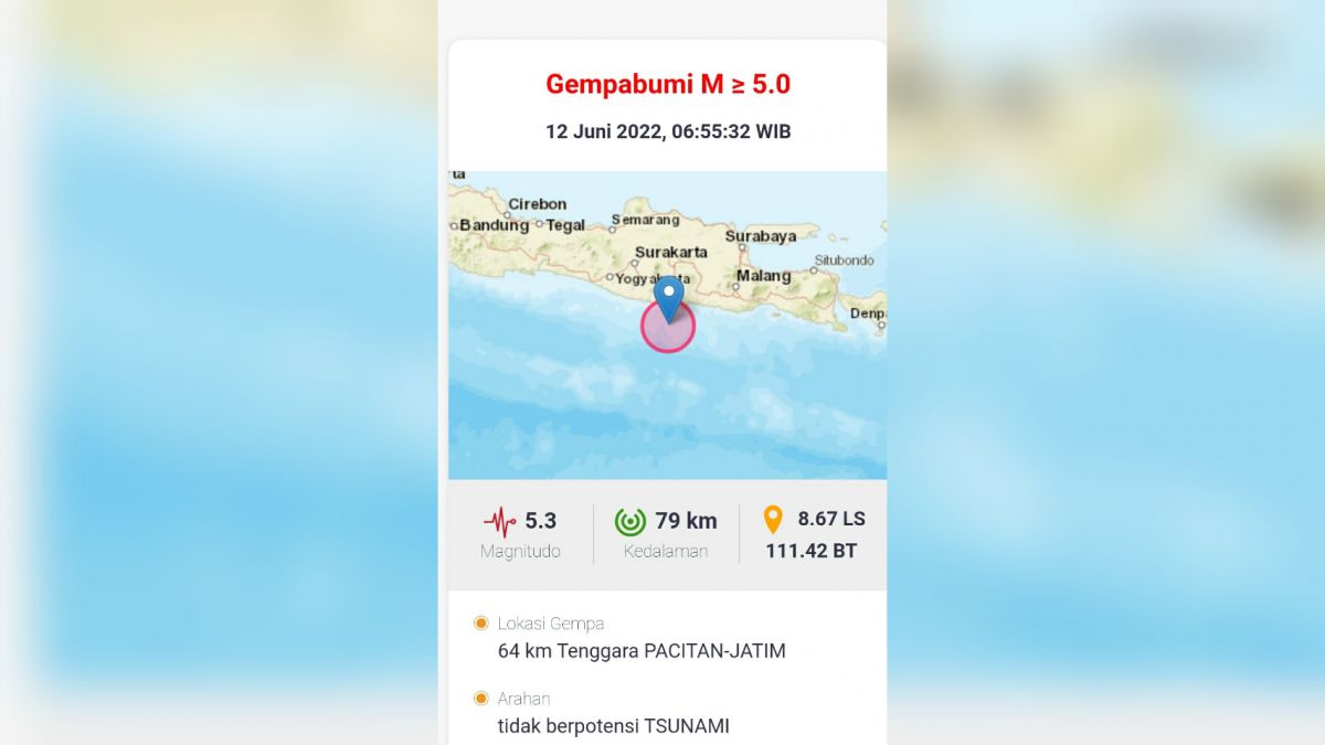 Gempa bumi melanda Pacitan pada Minggu pagi. (Foto: Twitter BMKG/jatimnow.com)