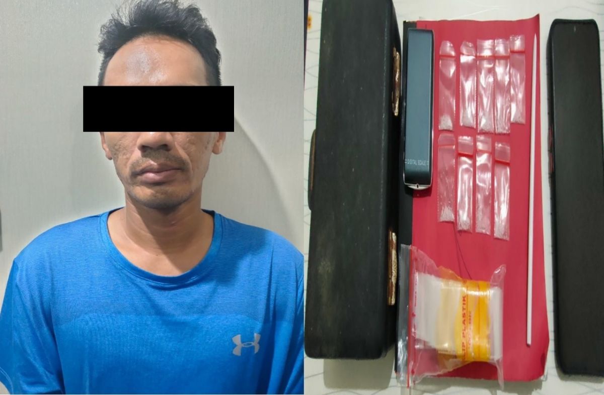 Tersangka AN saat diamankan bersama barang bukti di Mapolres Perak. (Foto: Polres Pelabuhan Tanjung Perak for jatimnow.com)