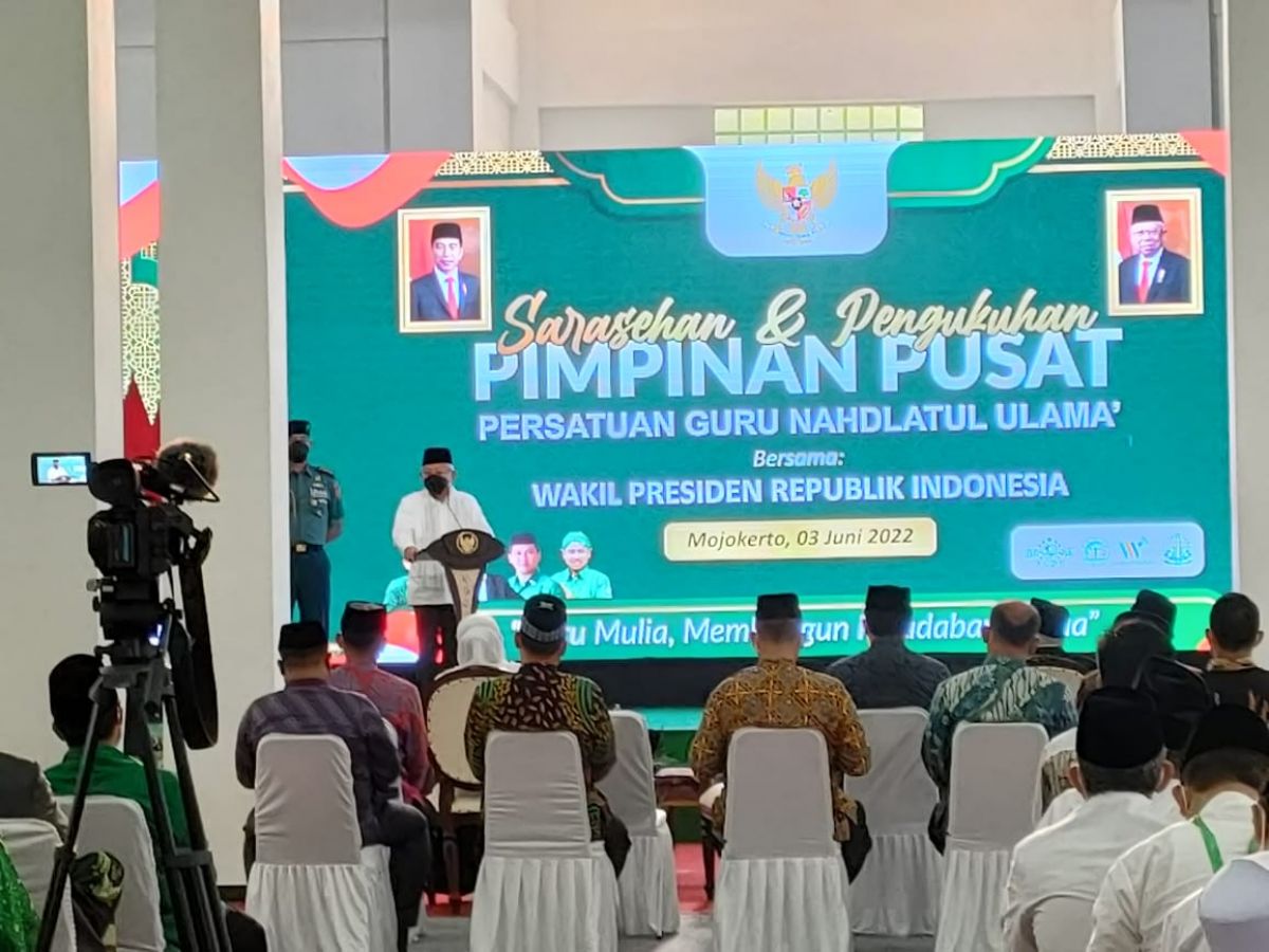 Wakil Presiden KH Ma'ruf Amin saat menghadiri sarasehan dan pengukuhan Pimpinan Pusat Pergunu.(Foto: Aris for jatimnow.com)